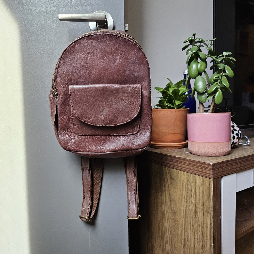 Genuine Leather Backpack Small Brown Daytrip Bag